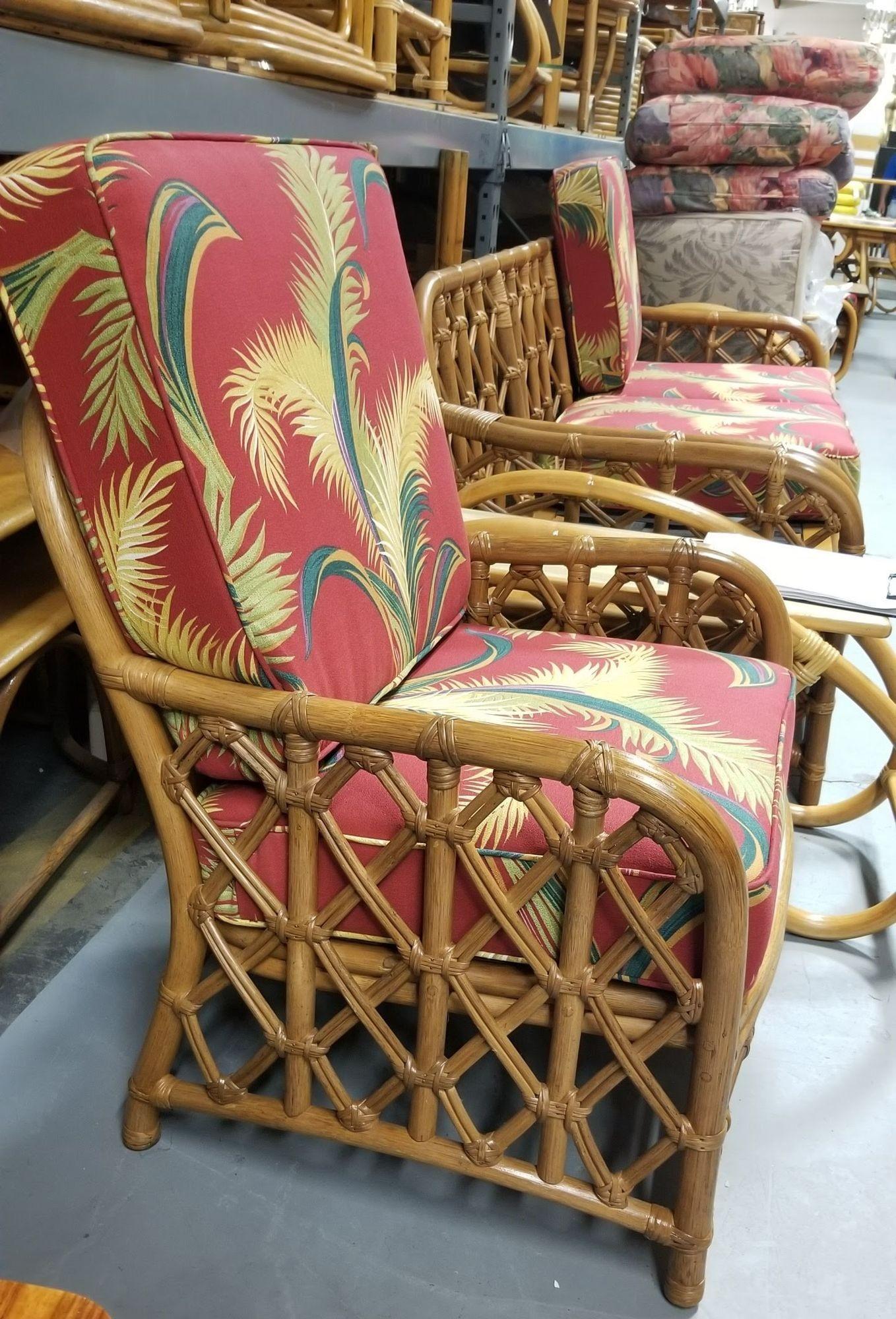 Restored Mid Century Lattice Rattan Sofa & Lounge Chair Livingroom Set For Sale 1