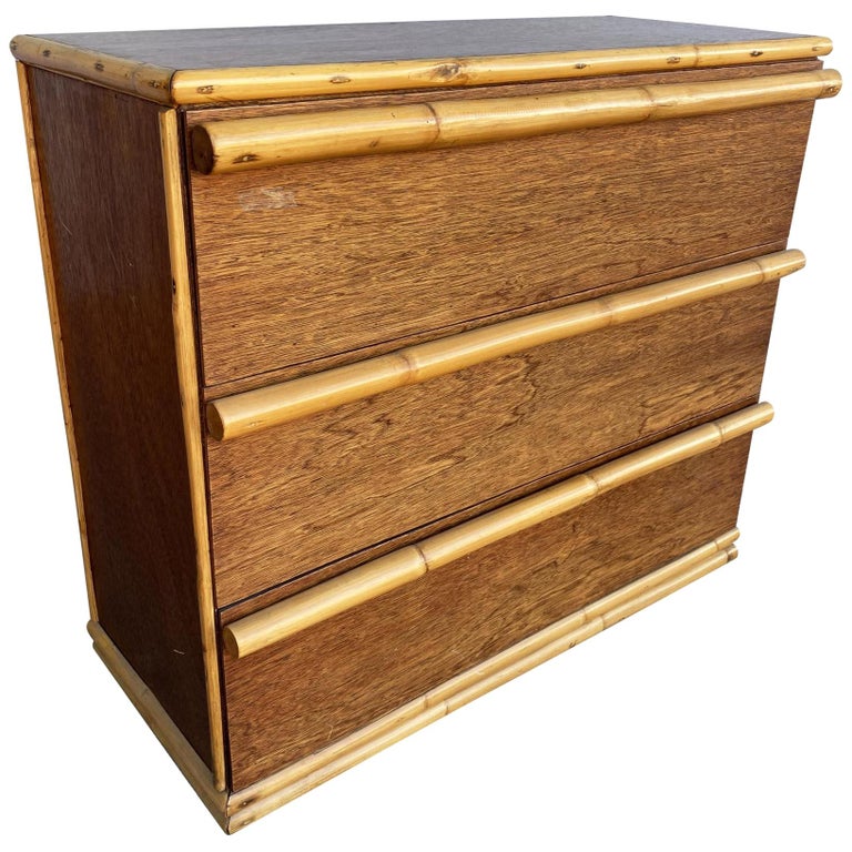 Restored Mid Century Mahogany Lowboy Dresser w Rattan pulls