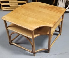 Restored Mid Century Maple and Faux Rattan Corner Table by Heywood Wakefield