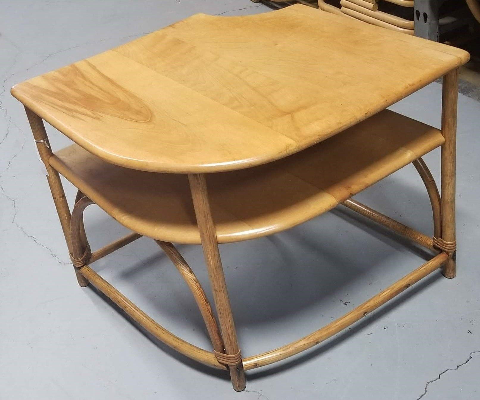 Mid-20th Century Restored Mid Century Maple and Faux Rattan Corner Table by Heywood Wakefield For Sale