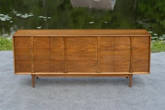 Restored Mid-Century Modern 9-Drawer Long Cabient by Red Lion in Sculpted Walnut