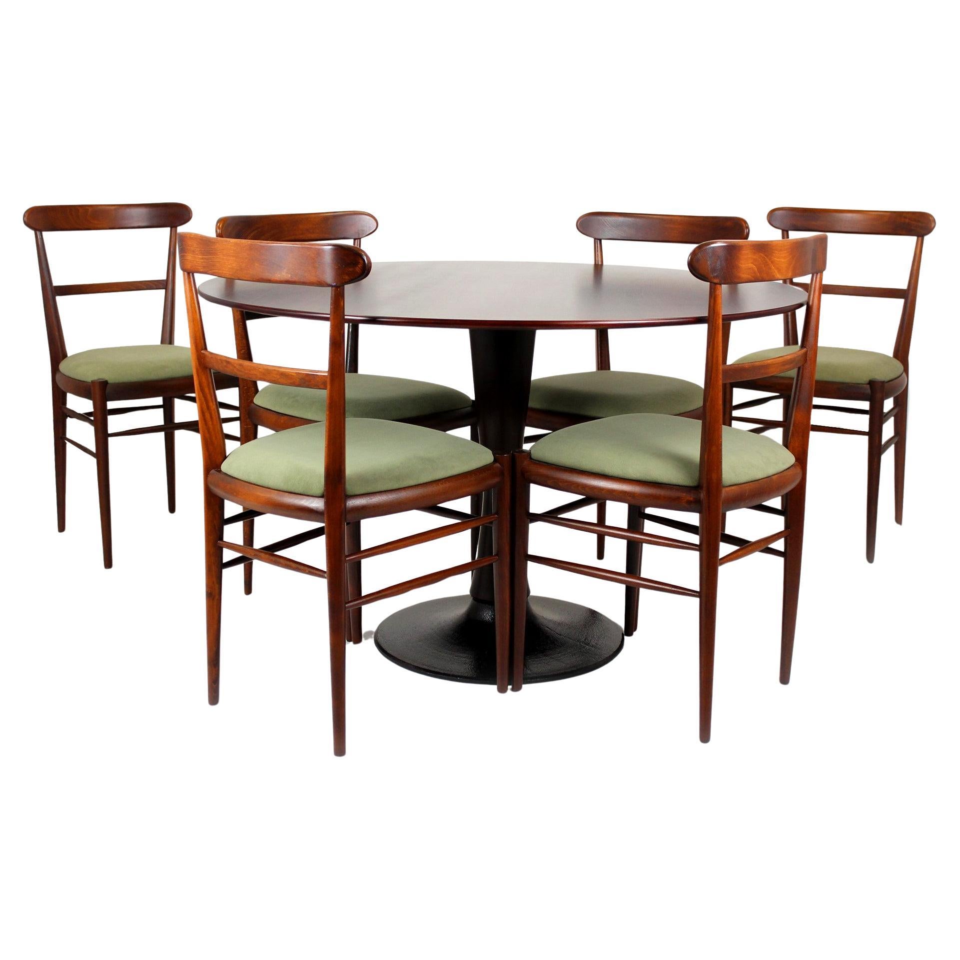 Restored Mid-Century Modern Dining Set with Round Table and 6 Chairs, 1960s For Sale