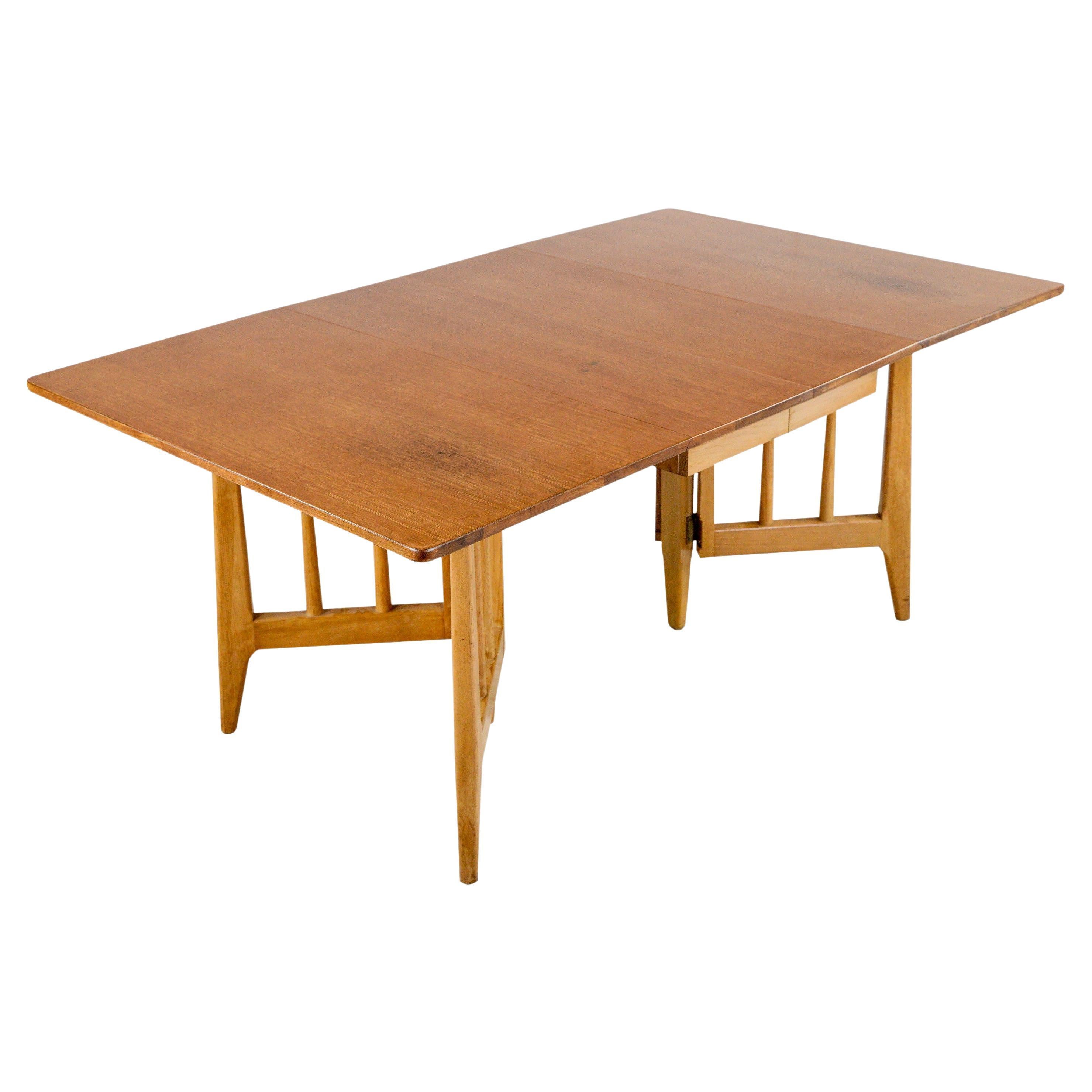 Restored French MidCentury Modern FlipTop Oak Dining Table at 1stDibs