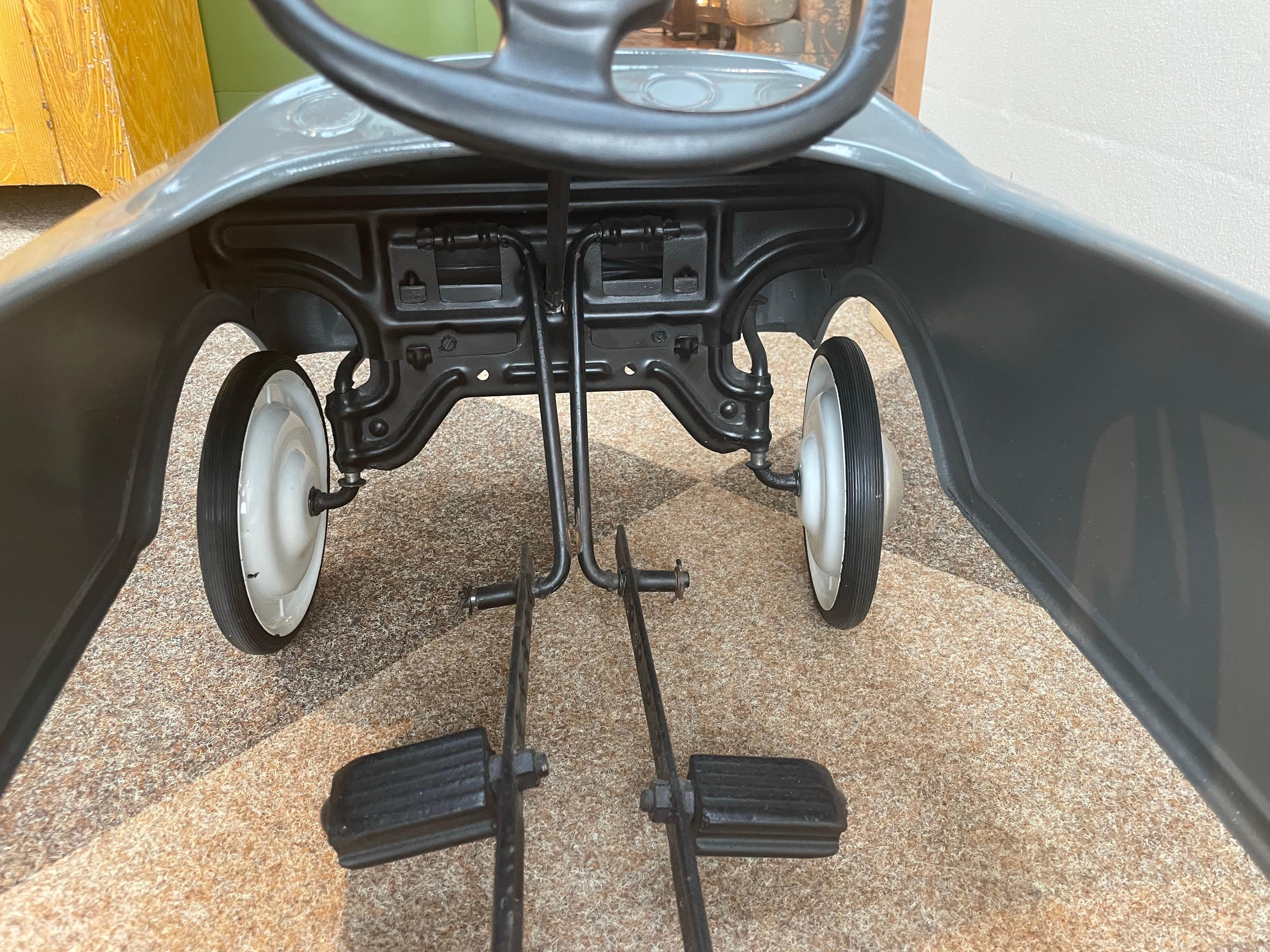 Mid-20th Century Restored Mid-Century Modern Grey Metal Pedal Car with Number 15 Decal