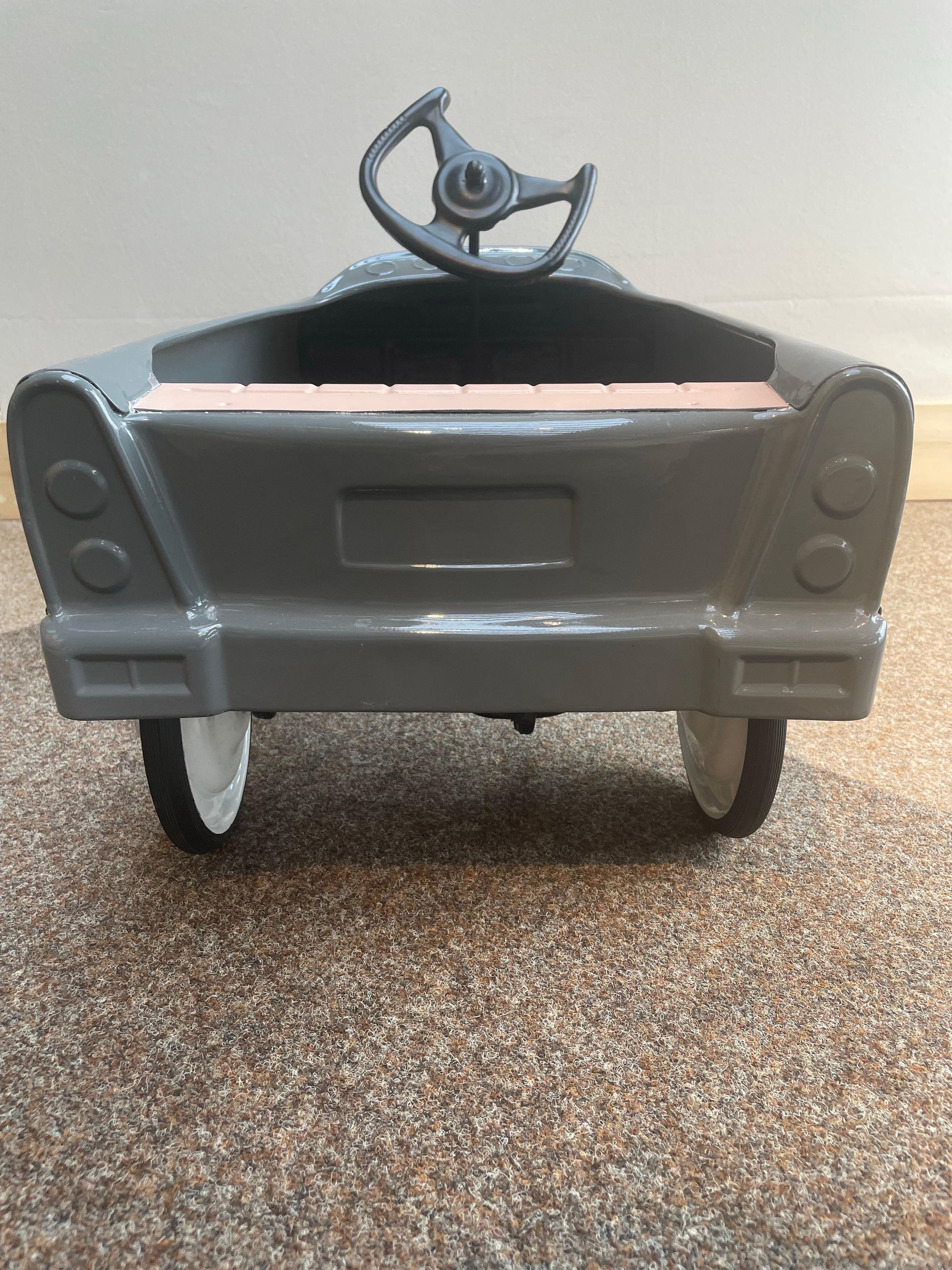 Restored Mid-Century Modern Grey Metal Pedal Car with Number 15 Decal 2