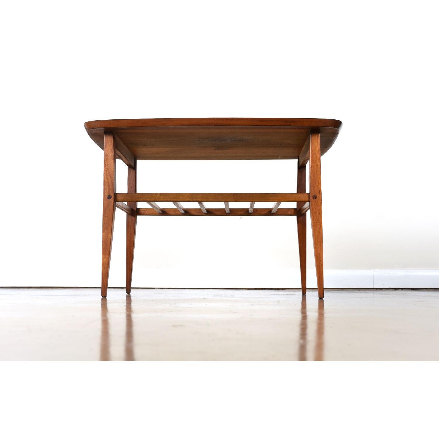 American Restored Mid-Century Modern Lane Accent Tiered Walnut End Tables
