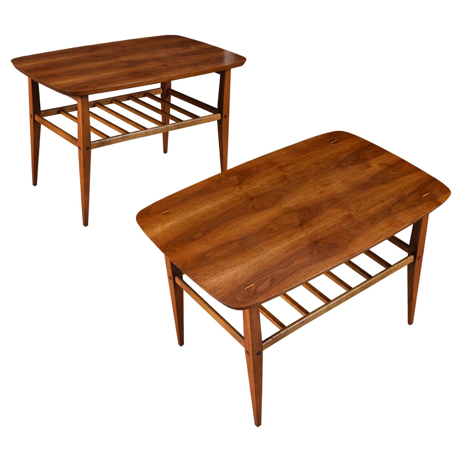 Restored Mid-Century Modern Lane Accent Tiered Walnut End Tables