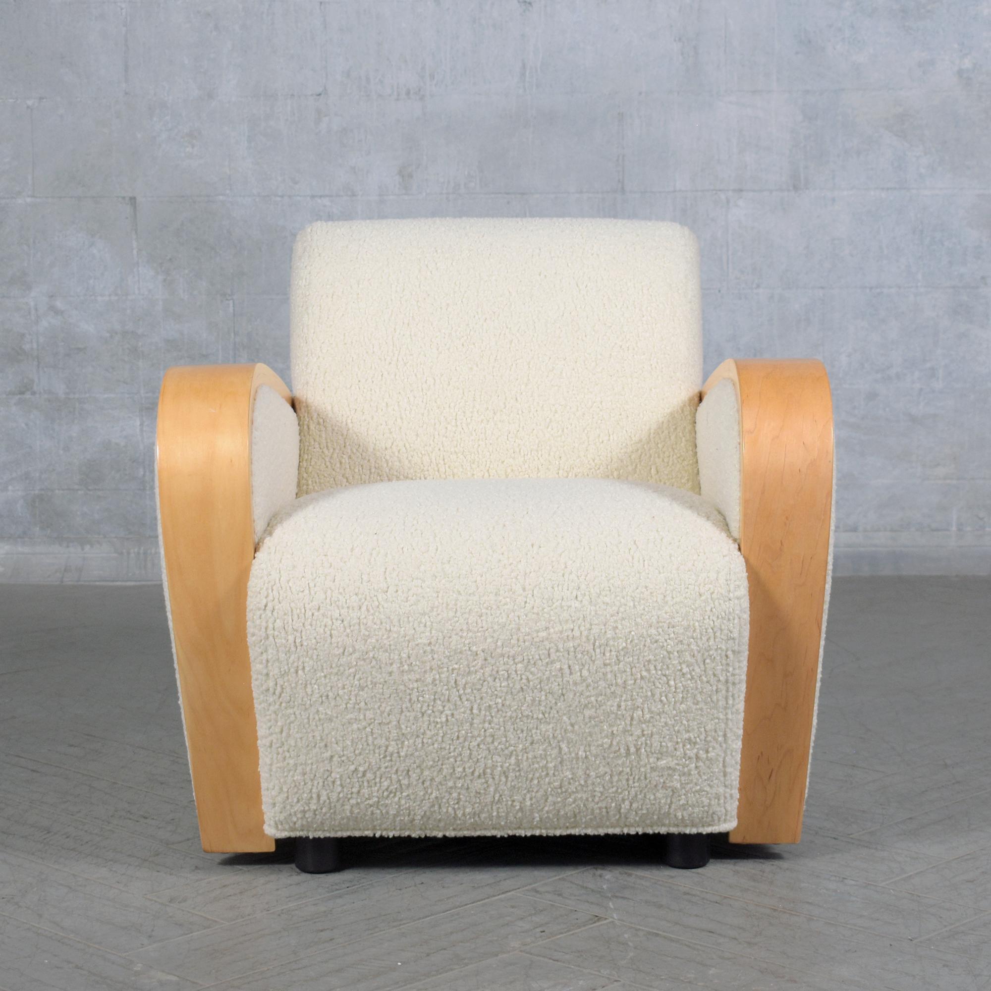 Carved Vintage Mid-Century Modern Lounge Chairs: Restored Elegance & Comfort For Sale