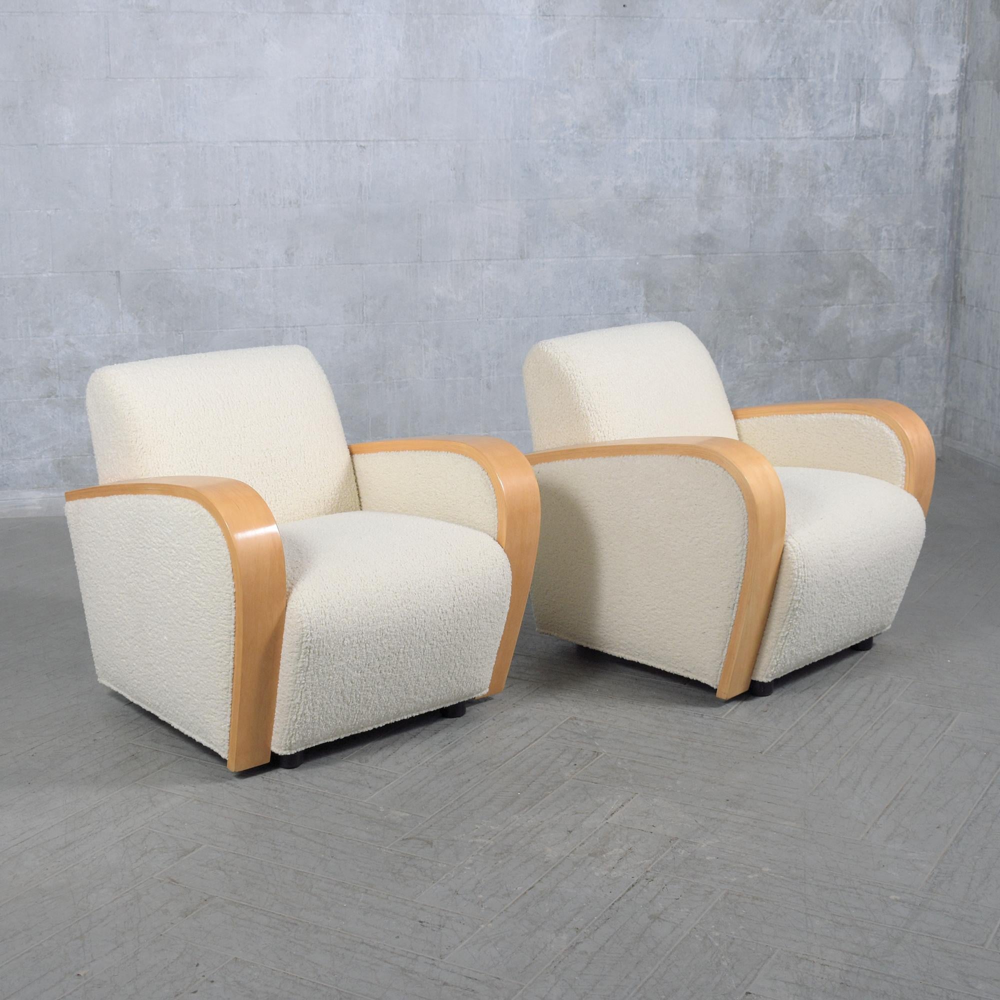 Fabric Vintage Mid-Century Modern Lounge Chairs: Restored Elegance & Comfort For Sale