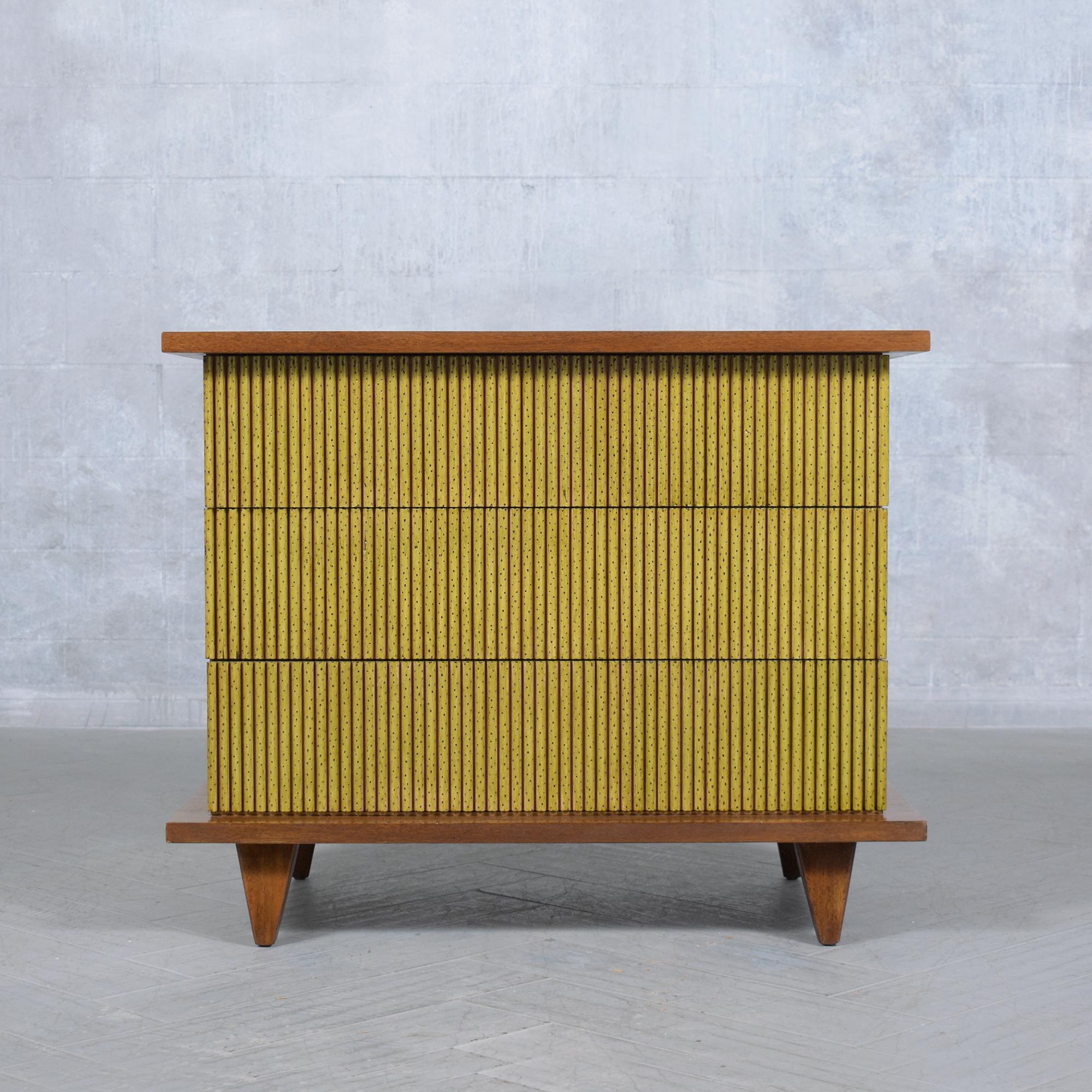 Restored Mid-Century Mahogany Chest of Drawers with Walnut and Green Stain For Sale 1