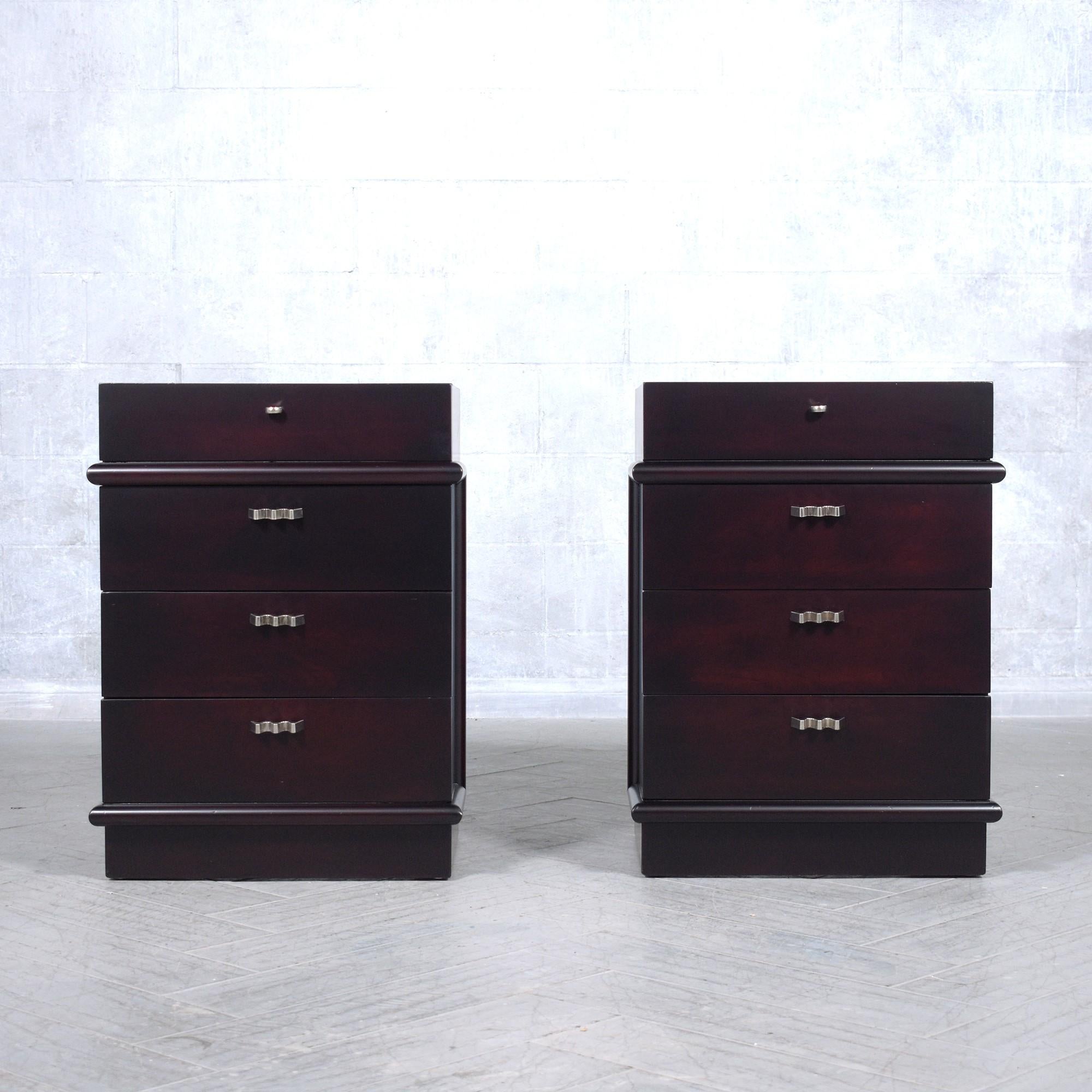 Carved Mid-Century Modern Nightstands by American of Martinsville: Elegance Restored For Sale