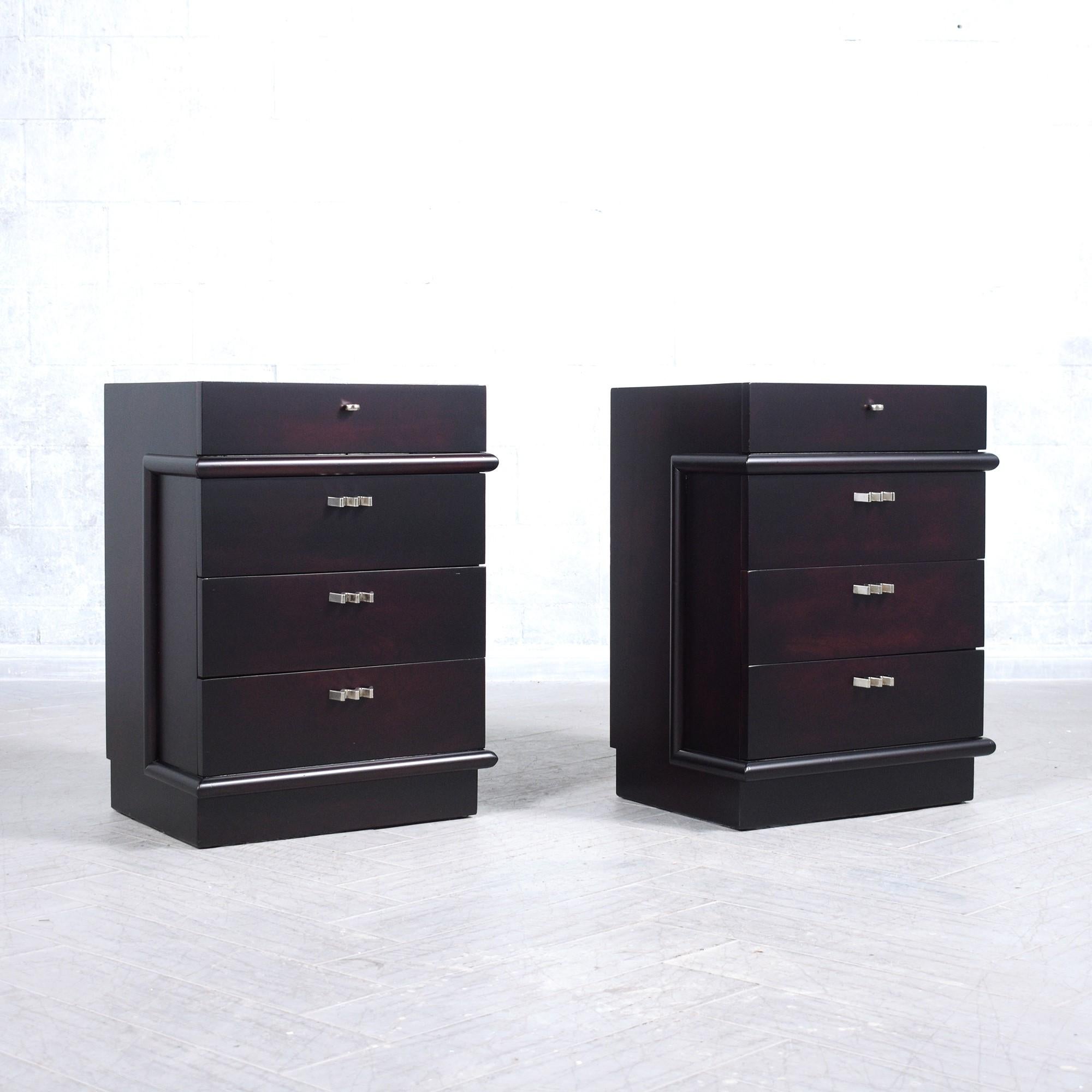 Restored Mid-Century Modern Mahogany Nightstands by American of Martinsville For Sale 1