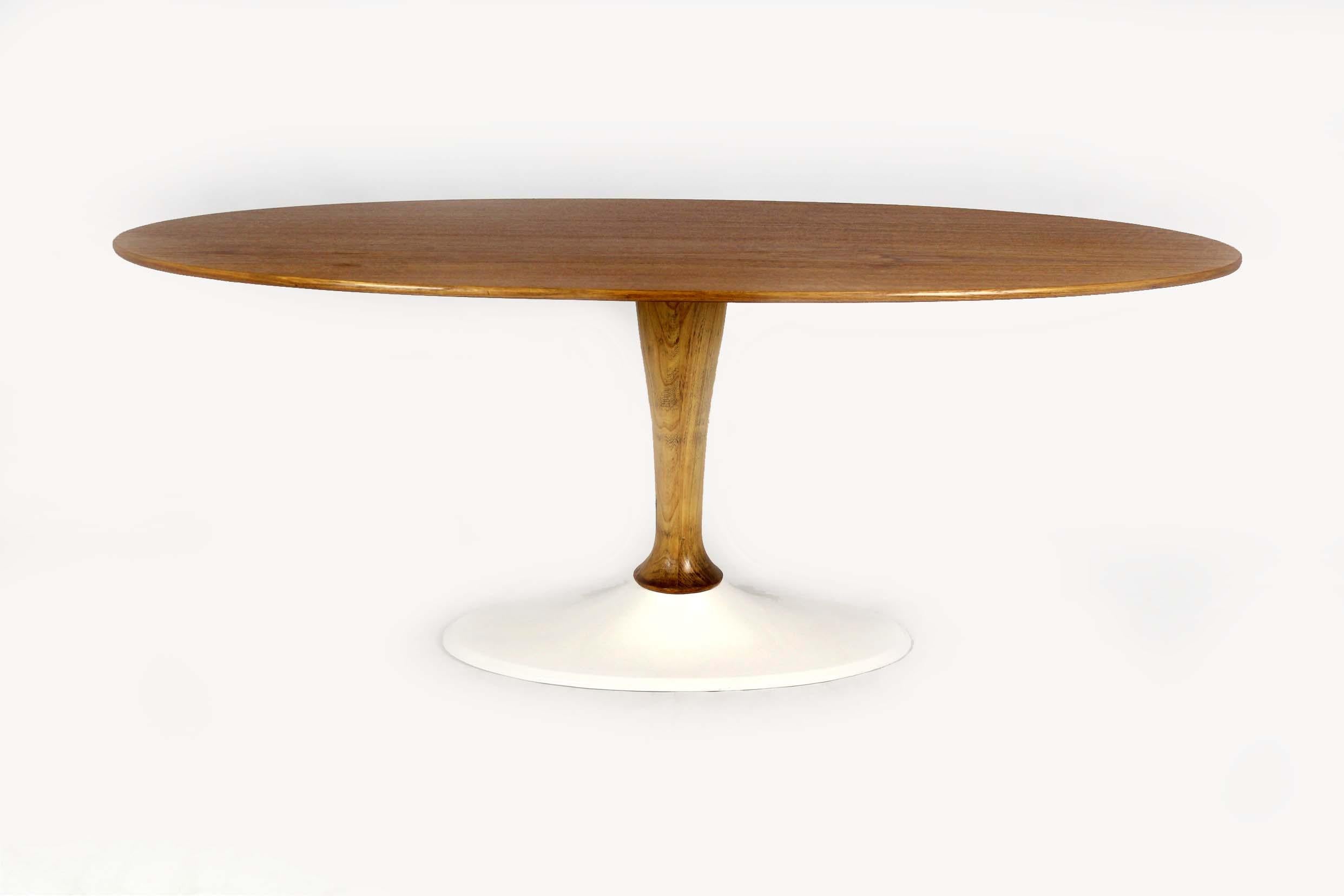 Steel Restored Mid-Century Modern Oval Walnut Tulip Dining Table by Drevotvar, 1960s For Sale
