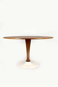 Restored Mid-Century Modern Round Walnut Tulip Dining Table by Drevotvar, 1960s