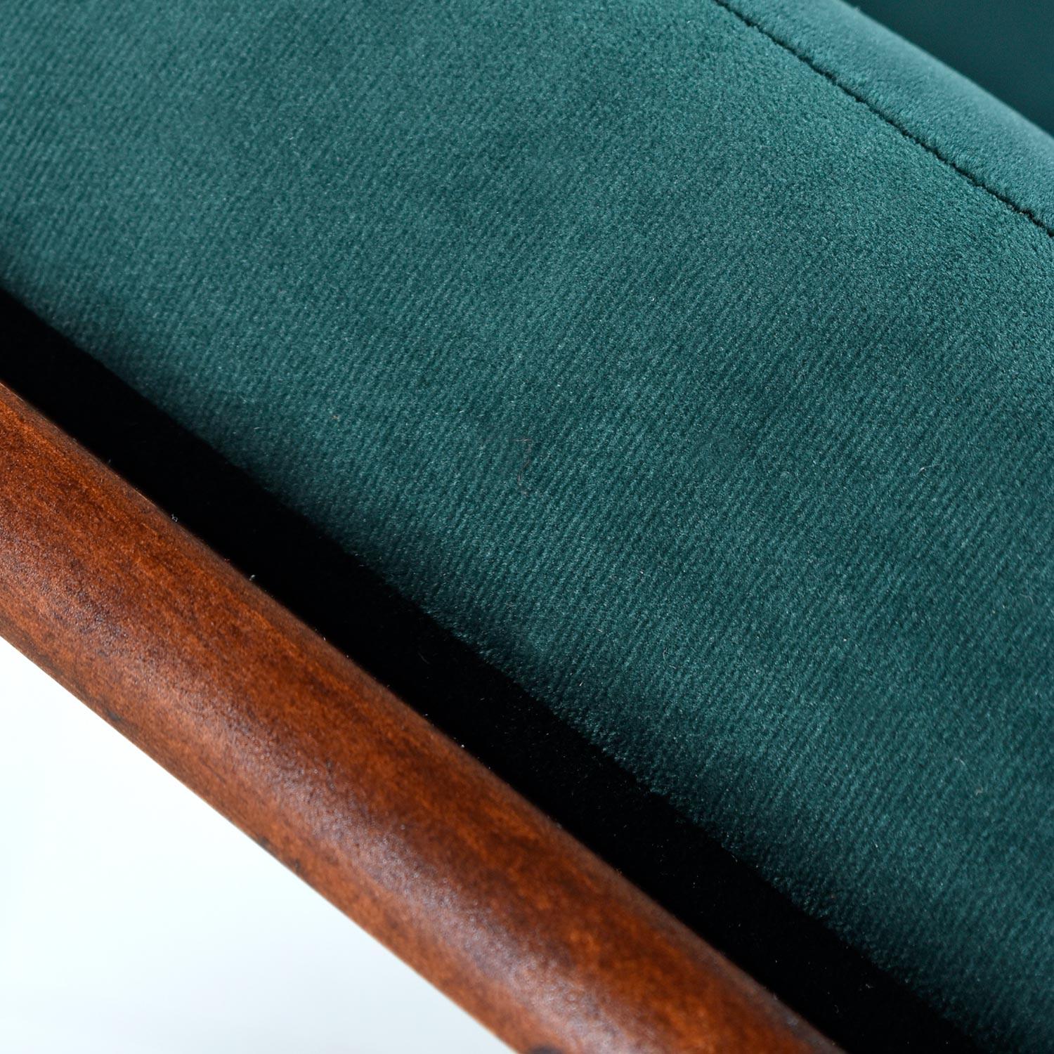 Restored Mid-Century Modern Solid Maple Frame Lounge Chair in Green Velvet 3