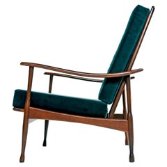 Restored Mid-Century Modern Solid Maple Frame Lounge Chair in Green Velvet