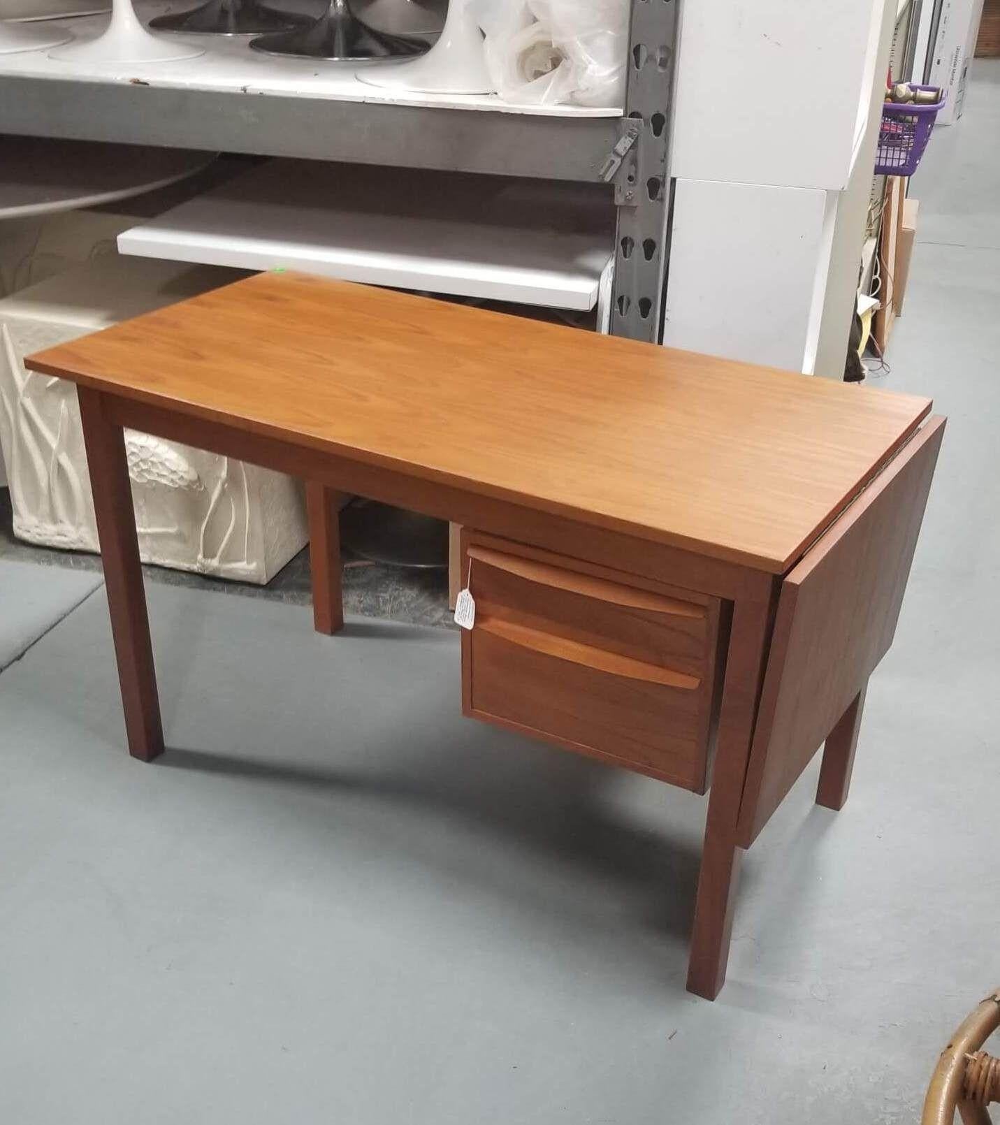 Mid-Century Modern Restored Mid Century Modern Teak Wood Desk with Adjustable Base and Drop Leaf For Sale