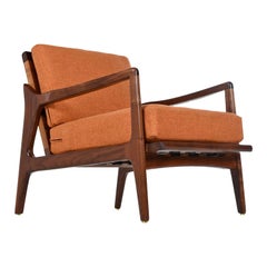 Restored Mid-Century Modern Walnut Lounge Chair with New Orange Fabric