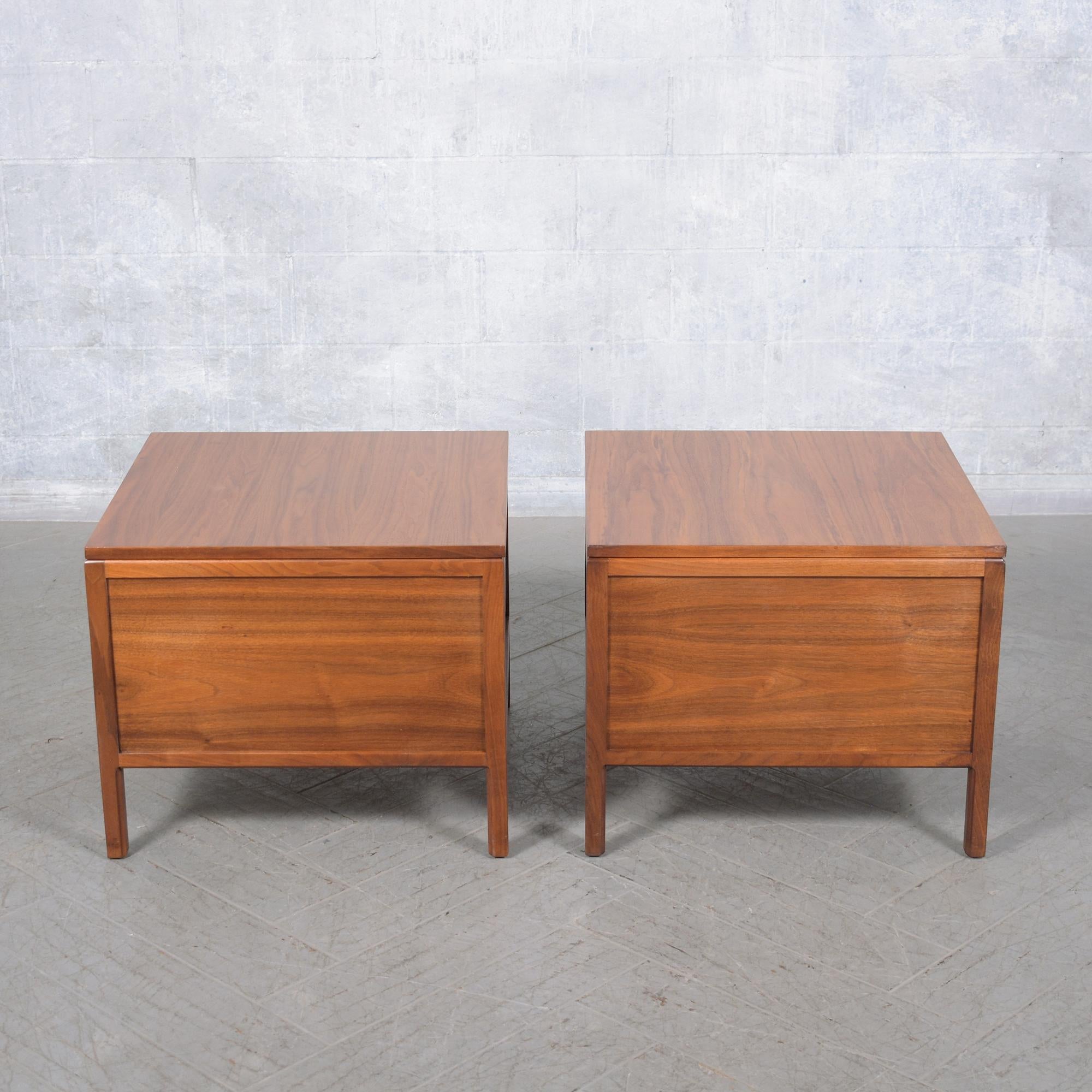 Restored Mid-Century Modern Walnut Nightstands with Storage For Sale 3