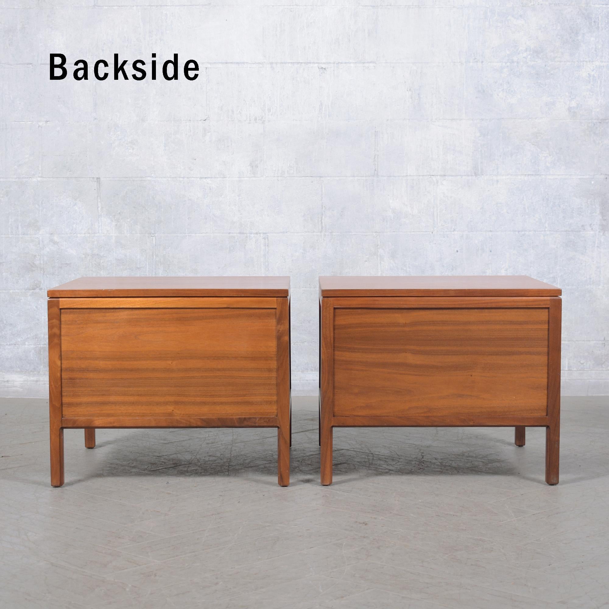 Restored Mid-Century Modern Walnut Nightstands with Storage For Sale 4