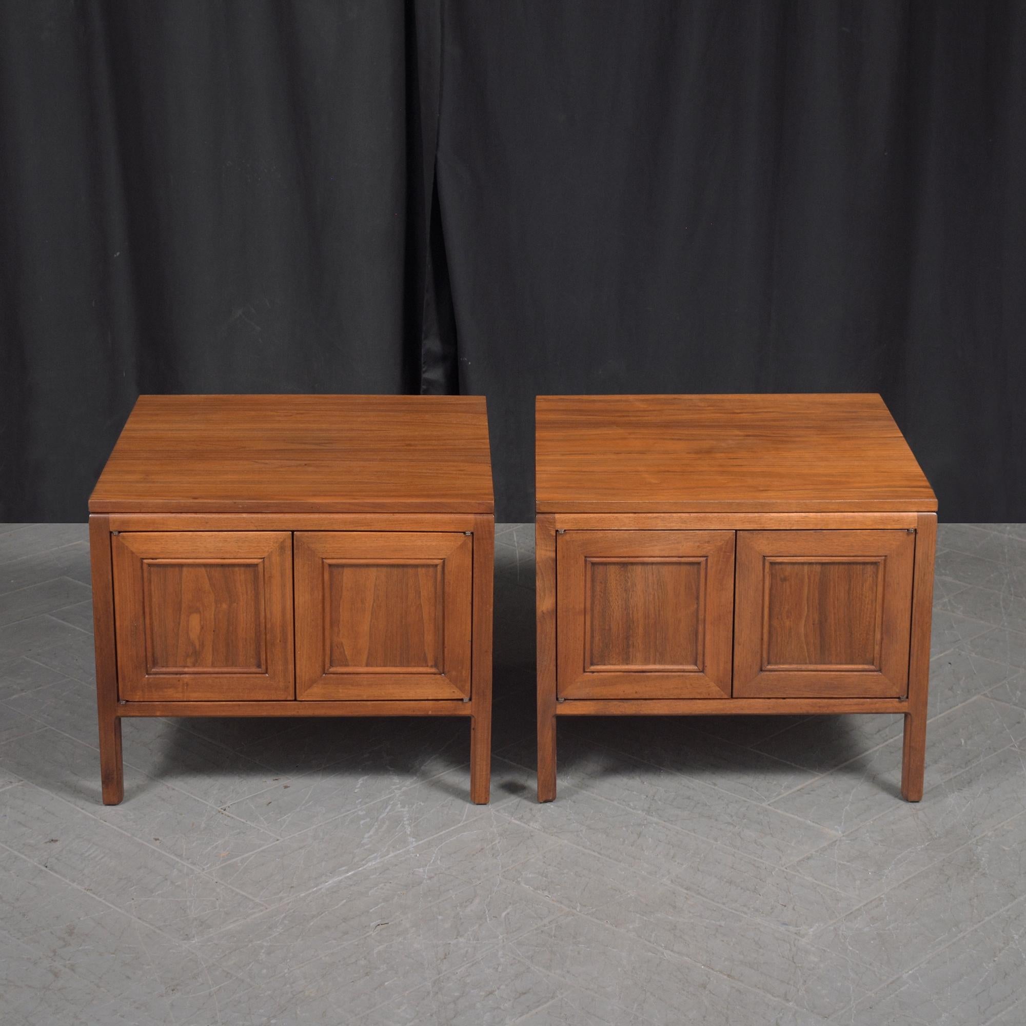 American Restored Mid-Century Modern Walnut Nightstands with Storage For Sale