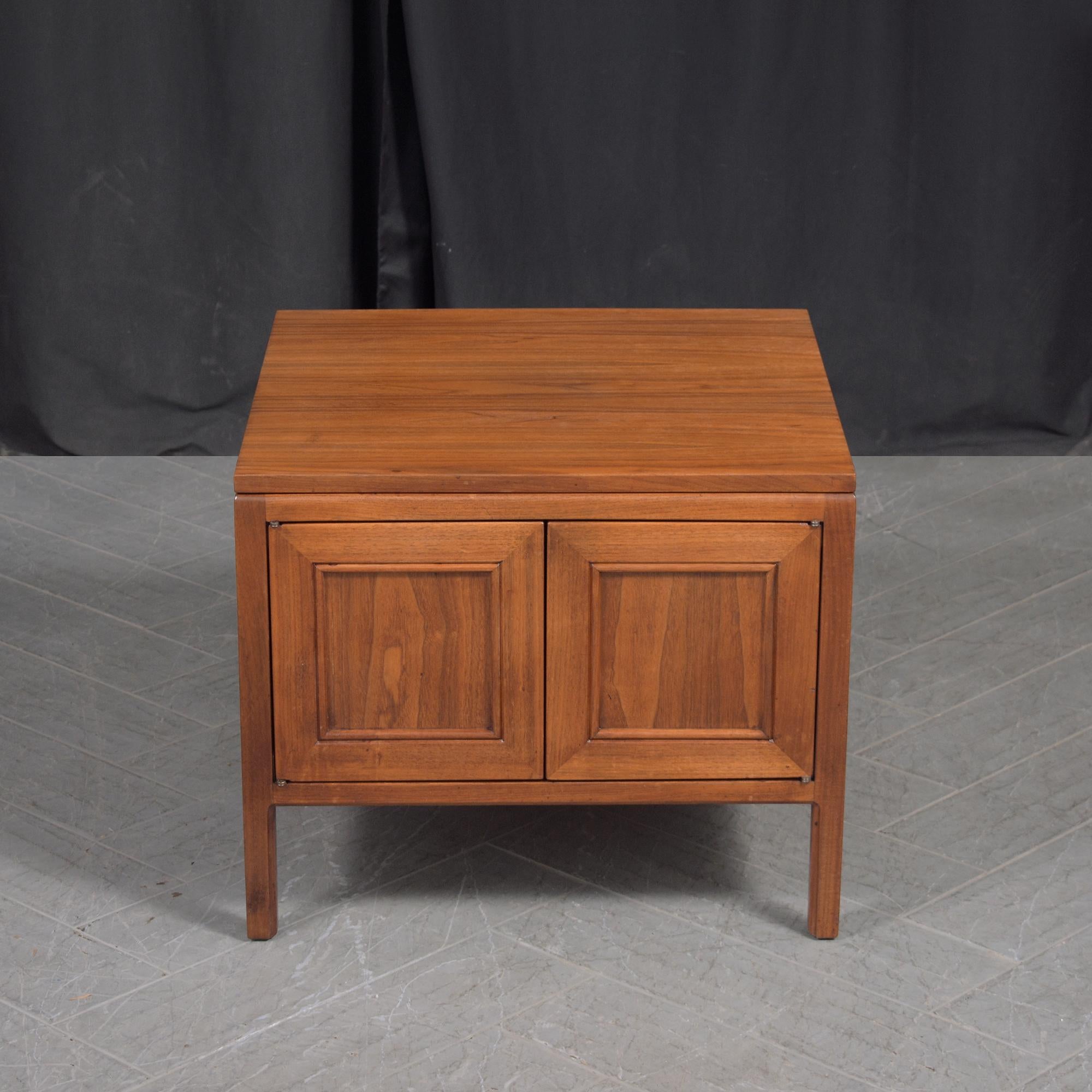 Hand-Crafted Restored Mid-Century Modern Walnut Nightstands with Storage For Sale