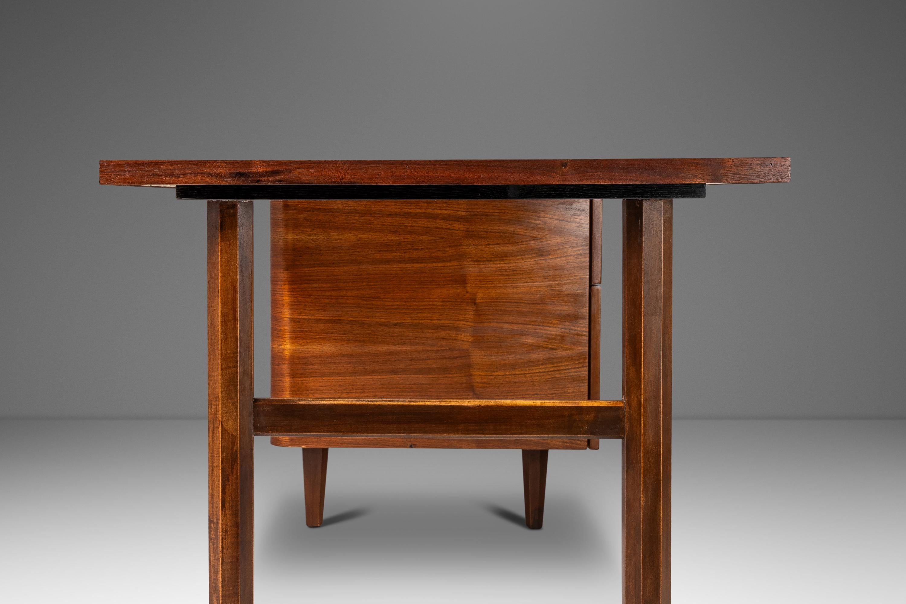 Restored Mid-Century Modern Writers Desk in Walnut with Leather Top, USA, 1960's For Sale 8
