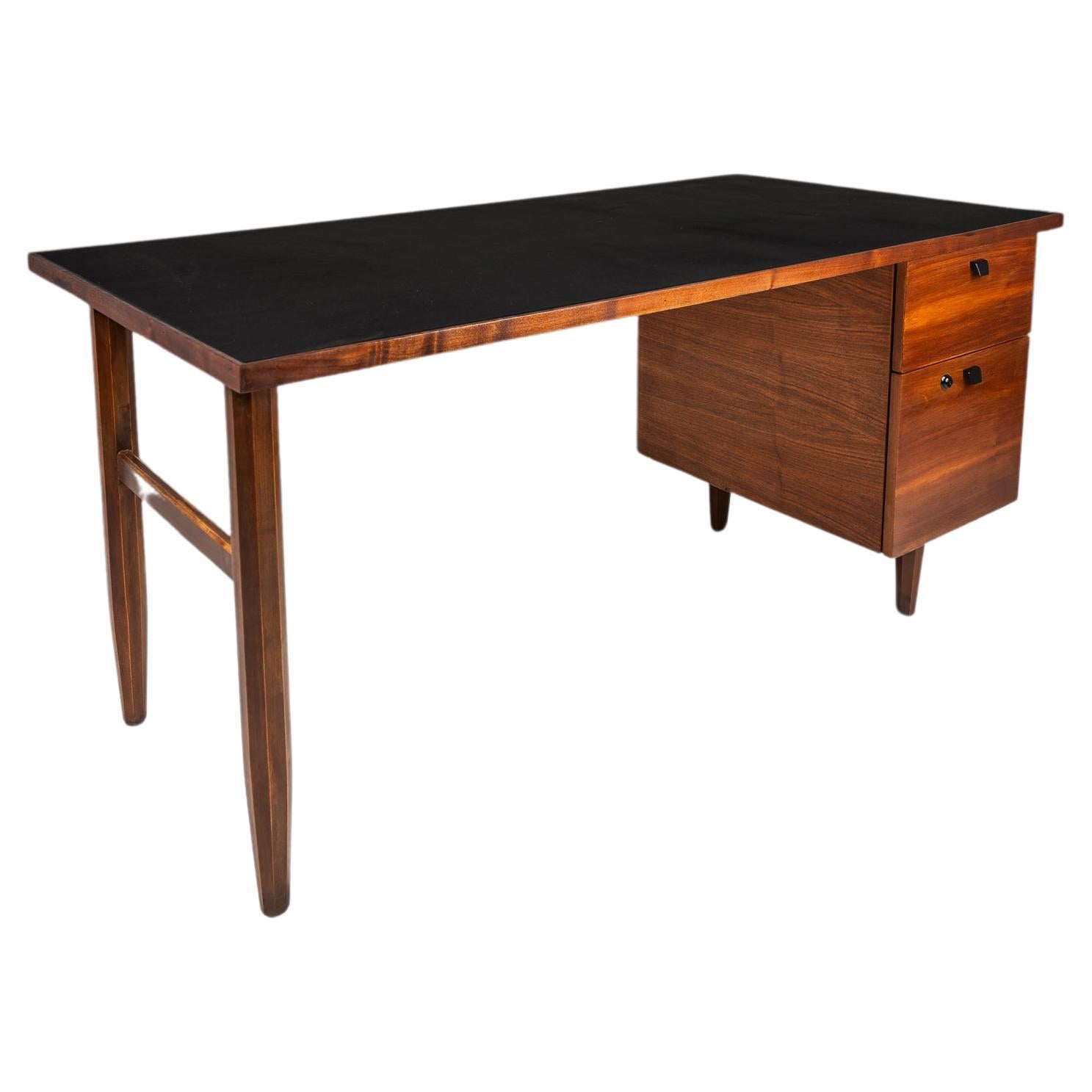 Restored Mid-Century Modern Writers Desk in Walnut with Leather Top, USA, 1960's For Sale