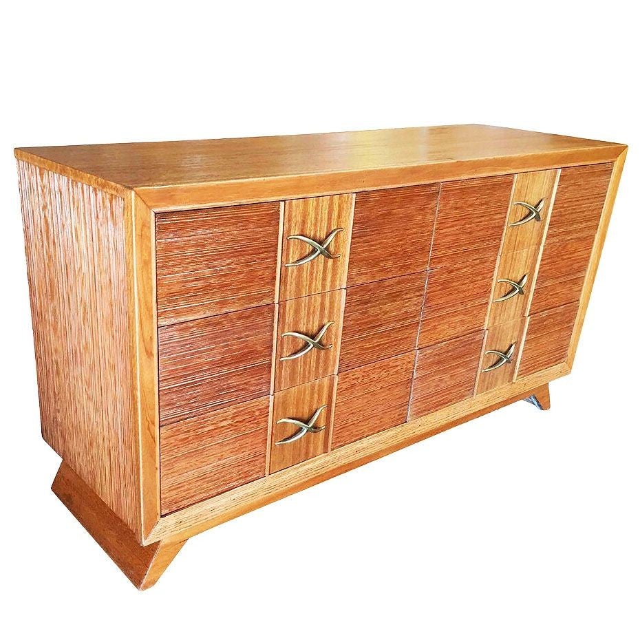 Restored Mid-century Paul Frankl Combed Wood Chest of Drawers for Brown Saltman