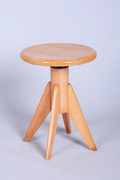 Restored Mid-Century Piano Stool, Beech, Repolished, Czech, 1940s