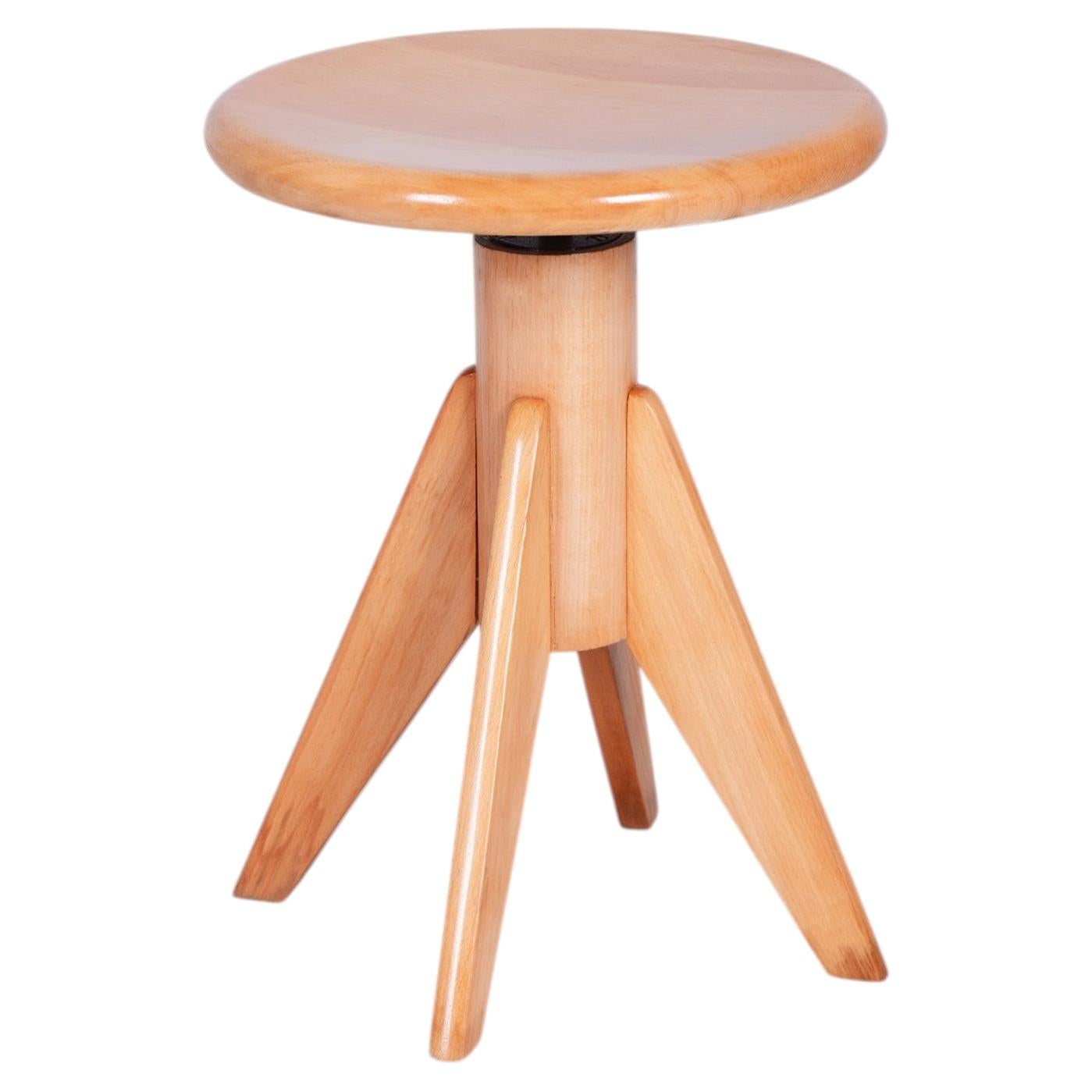 Restored Mid-Century Piano Stool, Beech, Repolished, Czech, 1940s