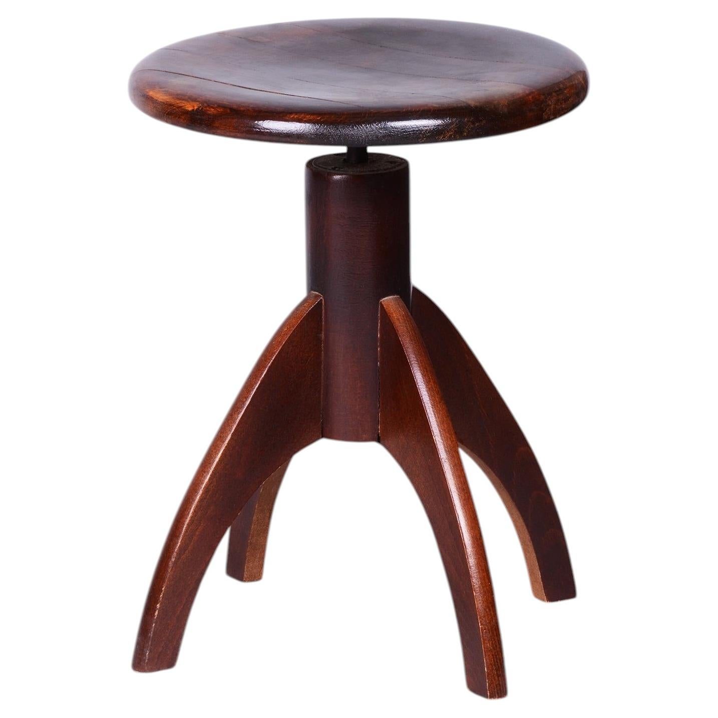 Restored Mid-Century Piano Stool, Beech, Repolished, Czech, 1940s For Sale
