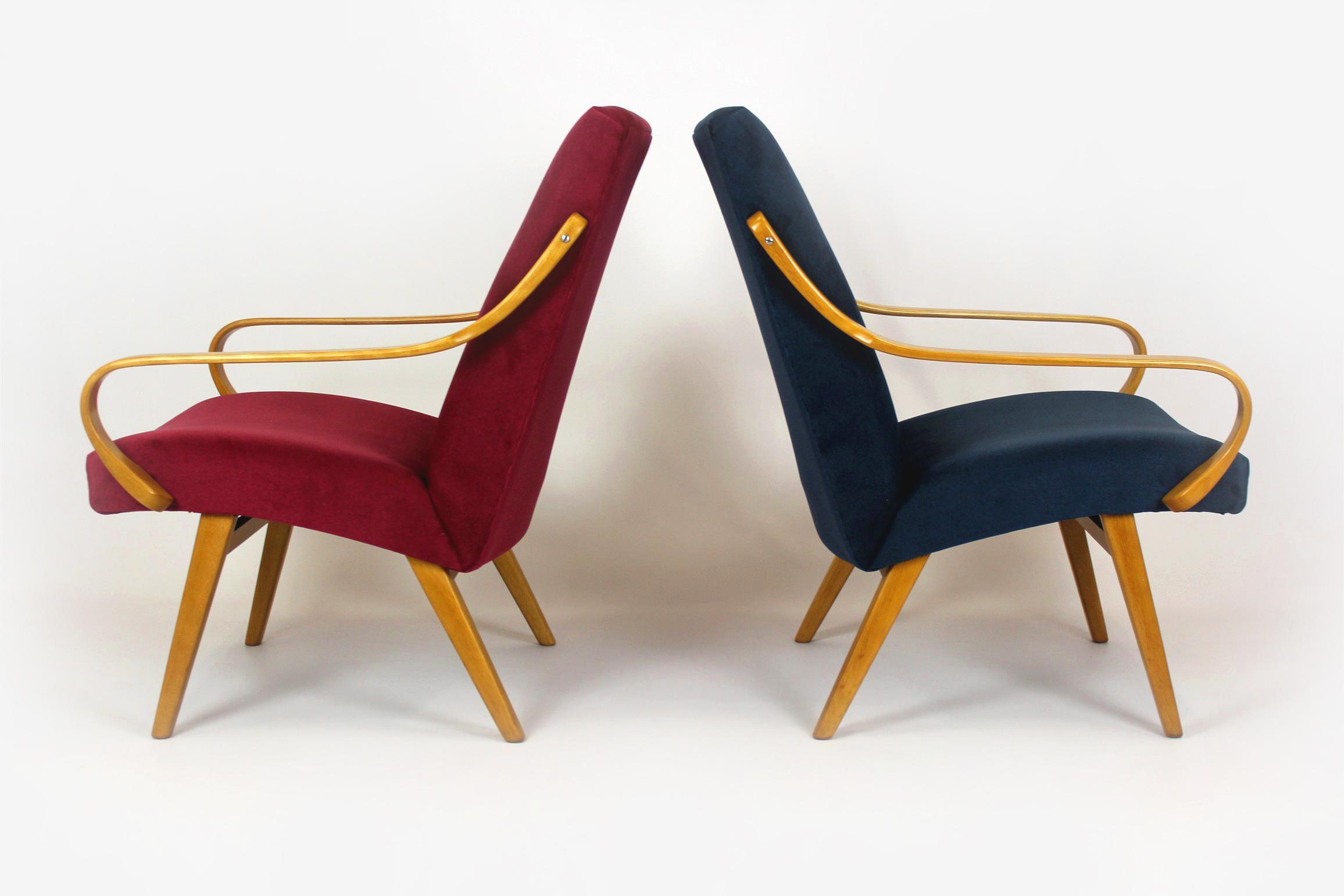 Restored Mid-Century Pink & Blue Armchairs by J. Smidek for TON, 1960s, Set of 2 For Sale 4