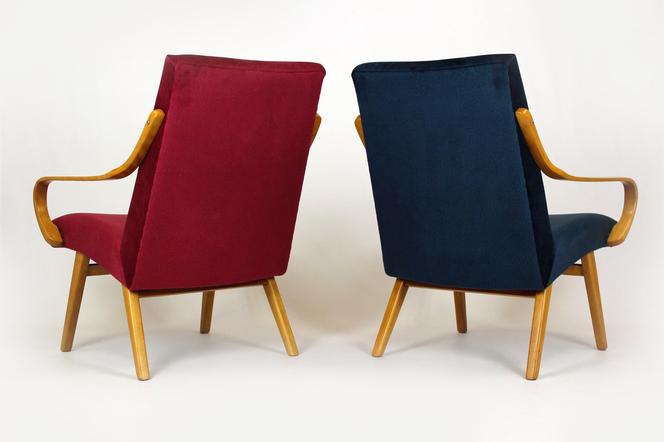 Restored Mid-Century Pink & Blue Armchairs by J. Smidek for TON, 1960s, Set of 2 For Sale 7
