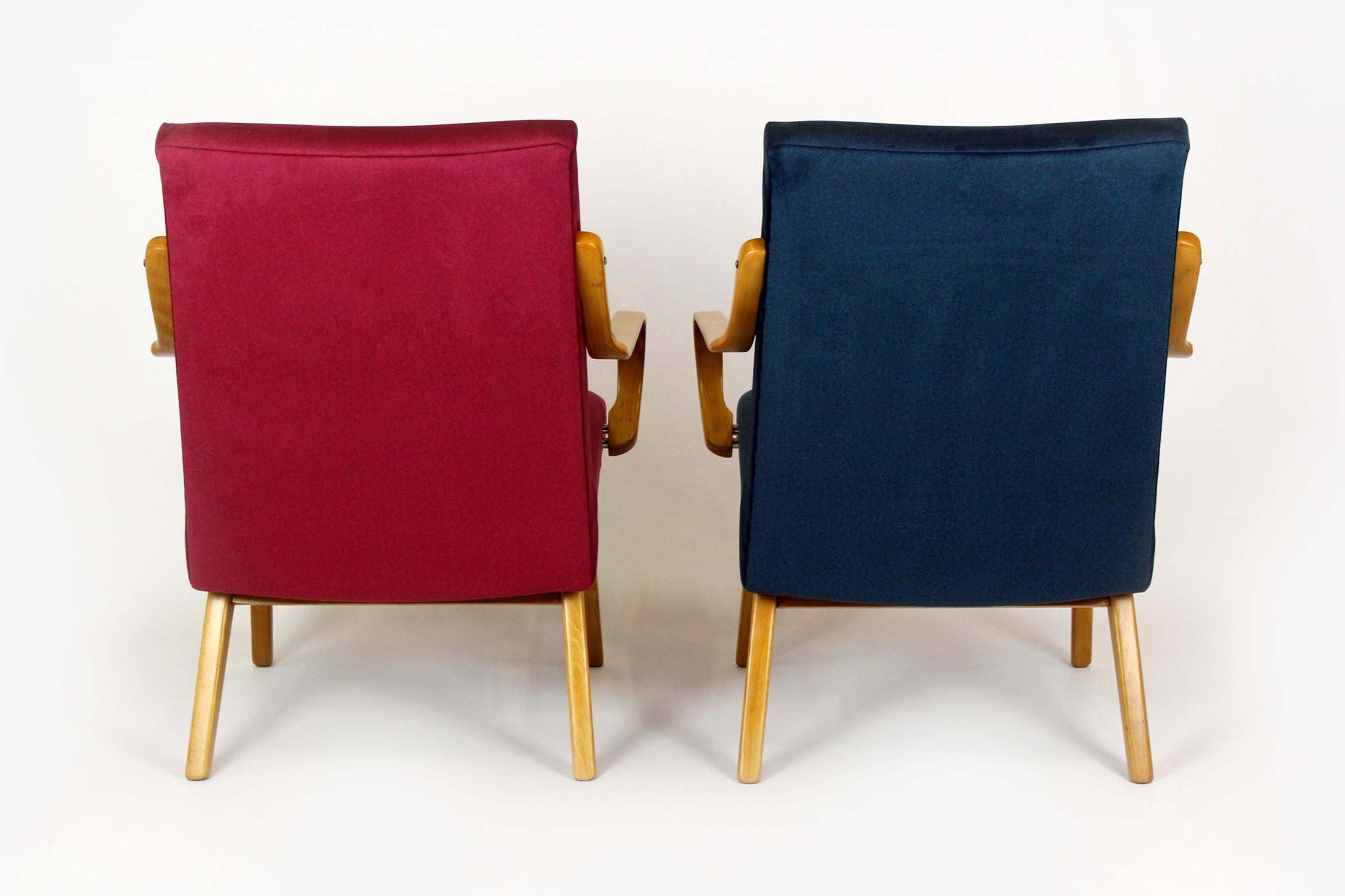 Restored Mid-Century Pink & Blue Armchairs by J. Smidek for TON, 1960s, Set of 2 For Sale 8
