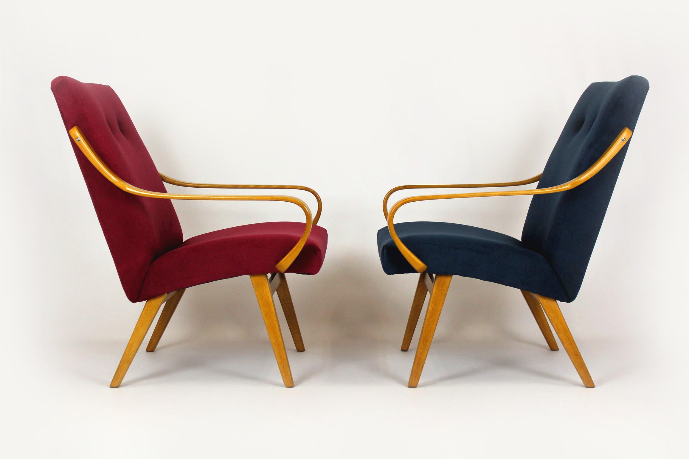 Restored Mid-Century Pink & Blue Armchairs by J. Smidek for TON, 1960s, Set of 2 For Sale 9