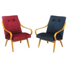 Restored Mid-Century Pink & Blue Armchairs by J. Smidek for TON, 1960s, Set of 2