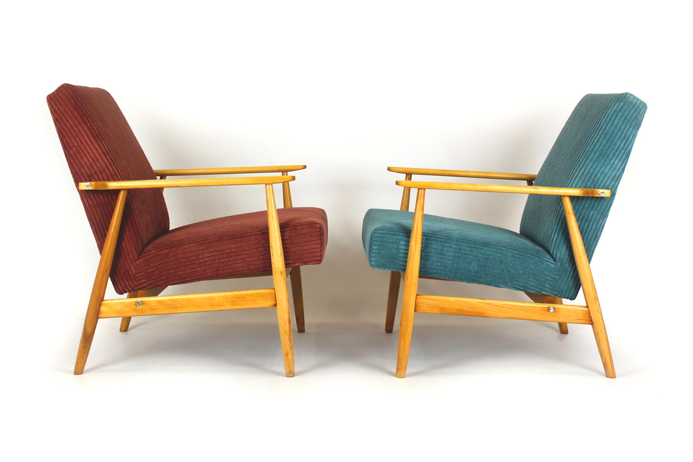 Restored Midcentury Pink & Turquoise Beech Armchairs, 1960s, Set of 2 For Sale 5