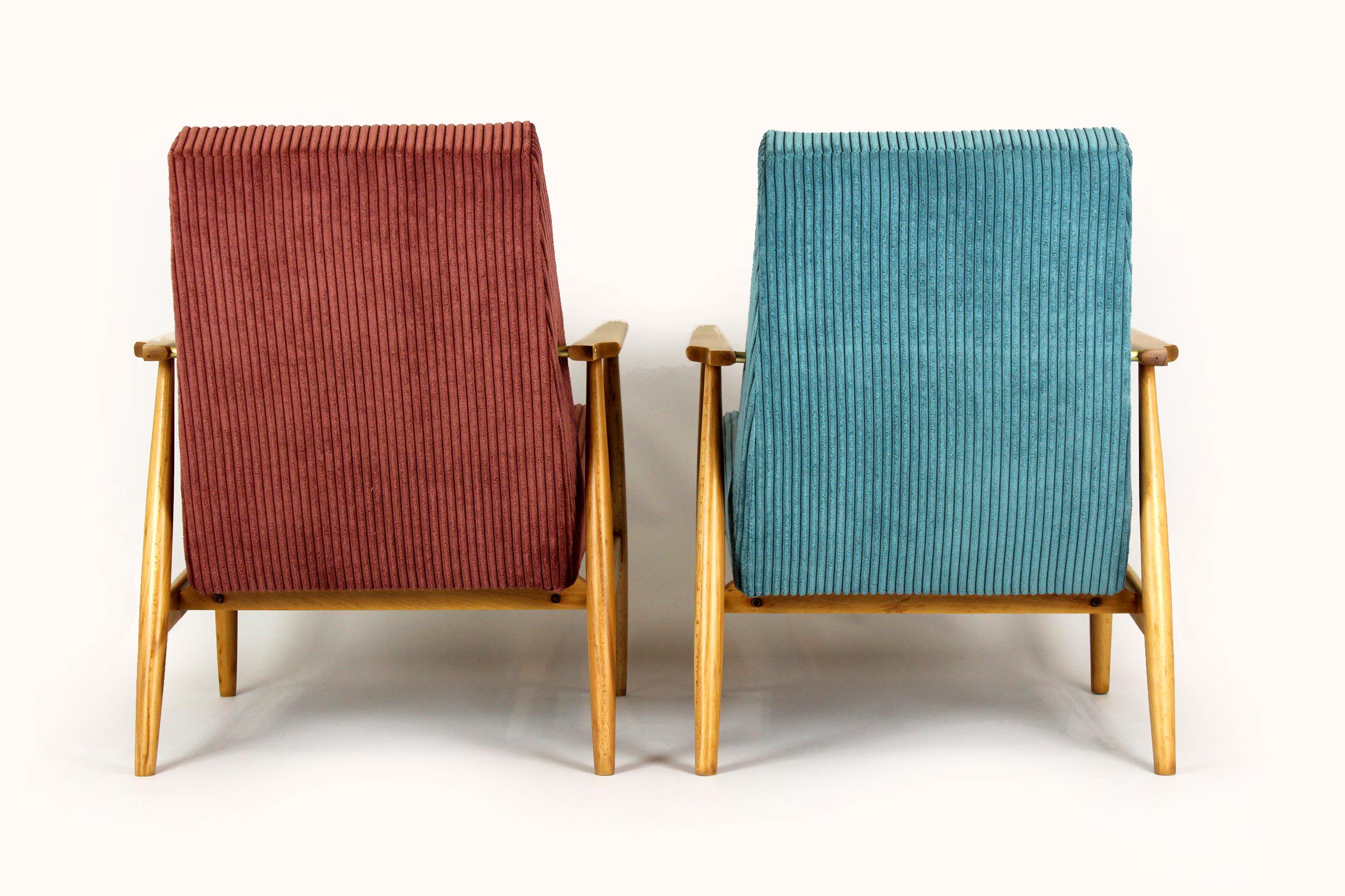 Restored Midcentury Pink & Turquoise Beech Armchairs, 1960s, Set of 2 For Sale 8