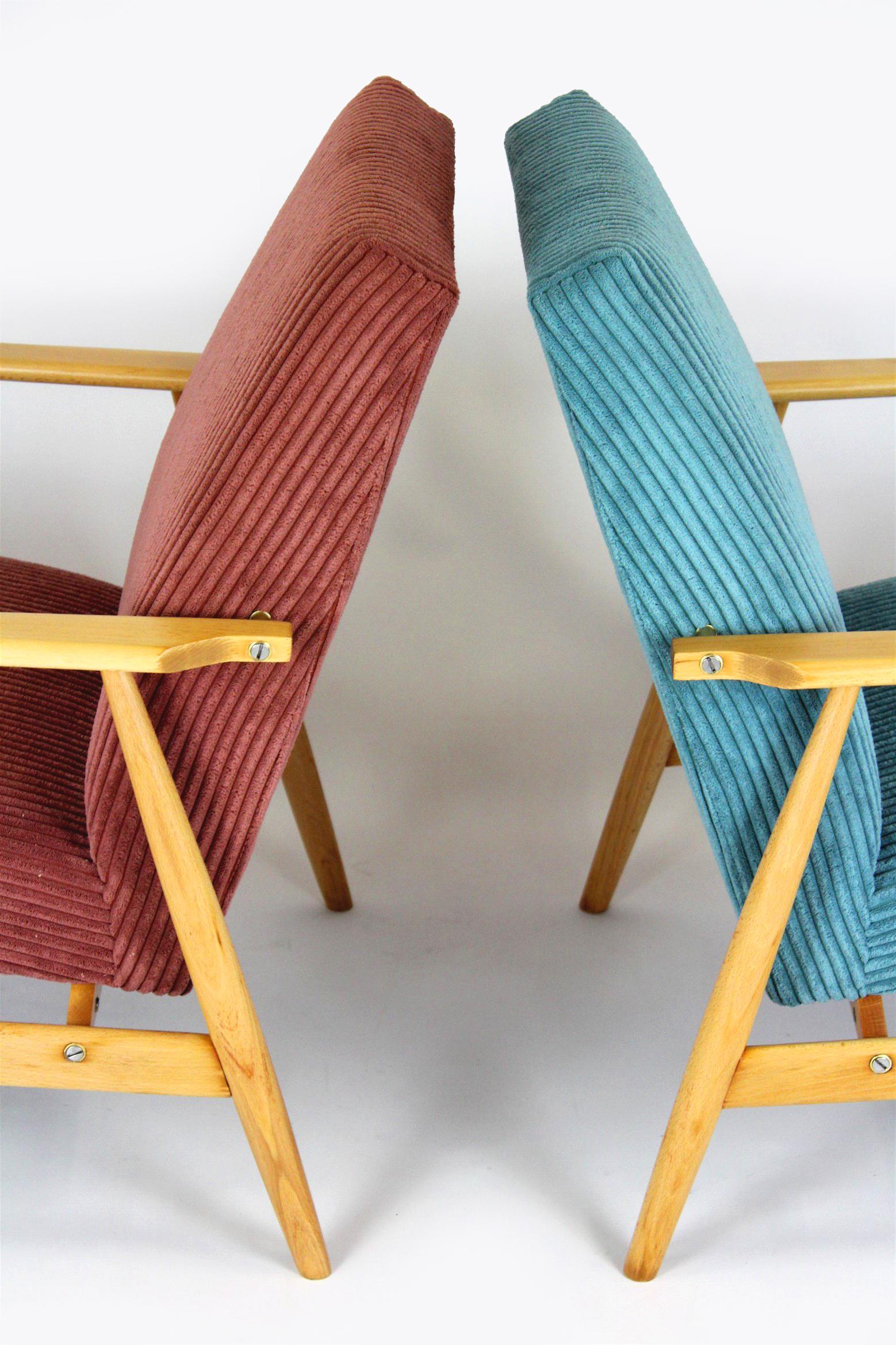 Restored Midcentury Pink & Turquoise Beech Armchairs, 1960s, Set of 2 For Sale 11