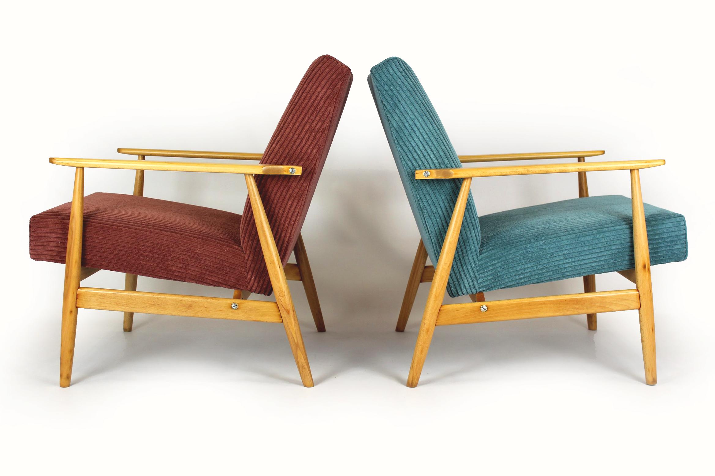 Restaurierte Sessel aus der Mitte des Jahrhunderts in Rosa und Türkis aus Buche, 1960er Jahre, 2er-Set (Moderne der Mitte des Jahrhunderts) im Angebot