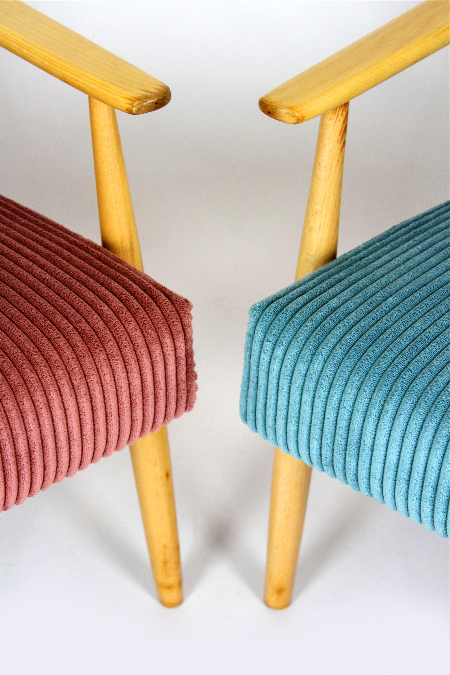 Restored Midcentury Pink & Turquoise Beech Armchairs, 1960s, Set of 2 For Sale 1