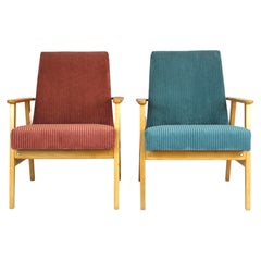 Restored Midcentury Pink & Turquoise Beech Armchairs, 1960s, Set of 2