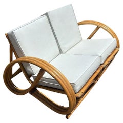 Restored Mid-century Rattan 3-Strand 3/4 Pretzel Sectional Settee Sofa
