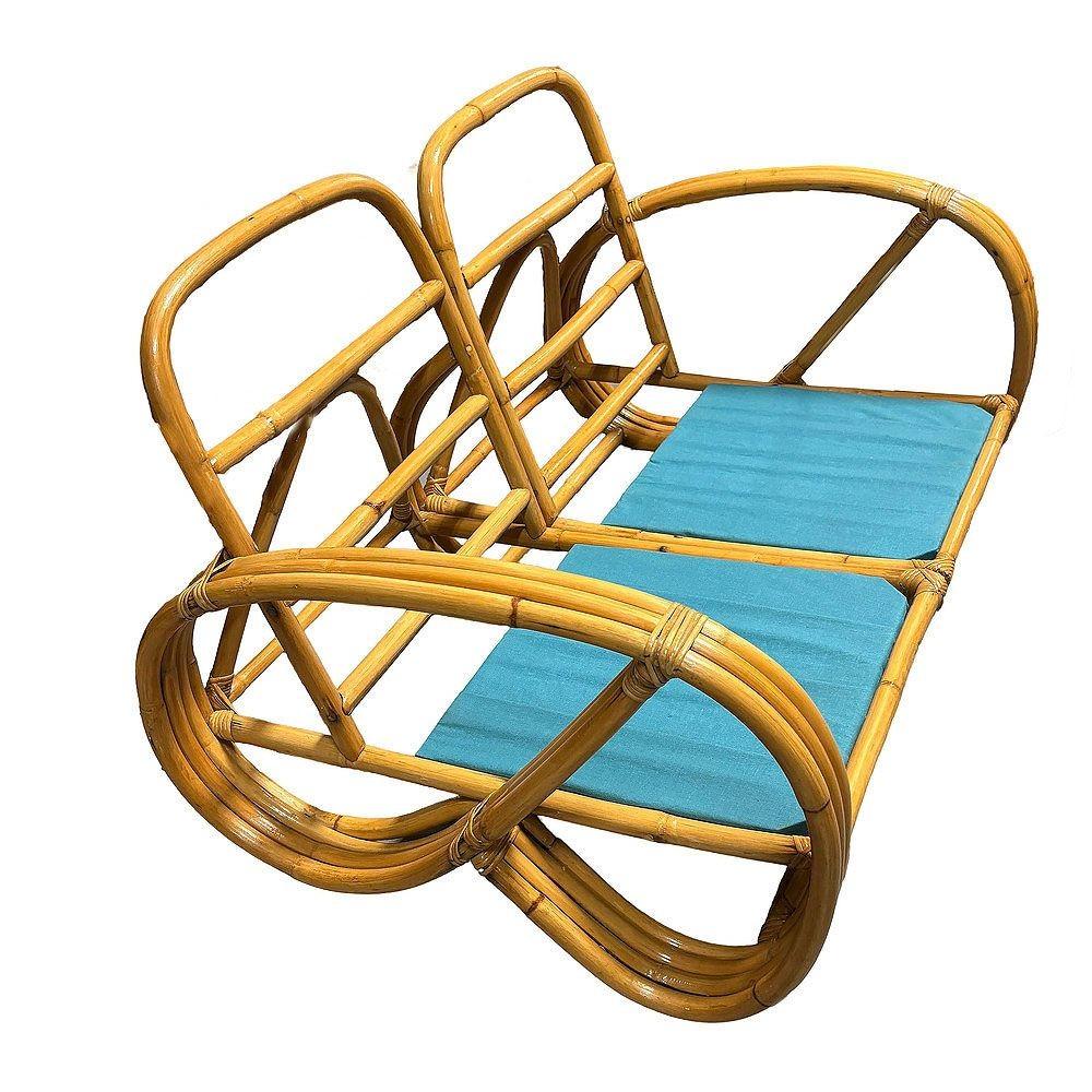Metà XX secolo Divano componibile in rattan restaurato della metà del secolo scorso, a 3 fili 3/4 invertiti, a forma di pretzel in vendita