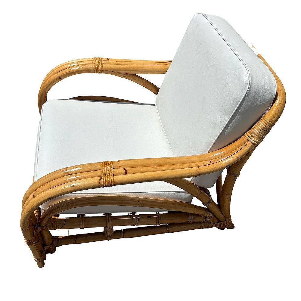 Rotin Chaise longue transitionnelle en rotin 3 brins du milieu du siècle restaurée en vente
