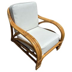 Chaise longue transitionnelle en rotin 3 brins du milieu du siècle restaurée