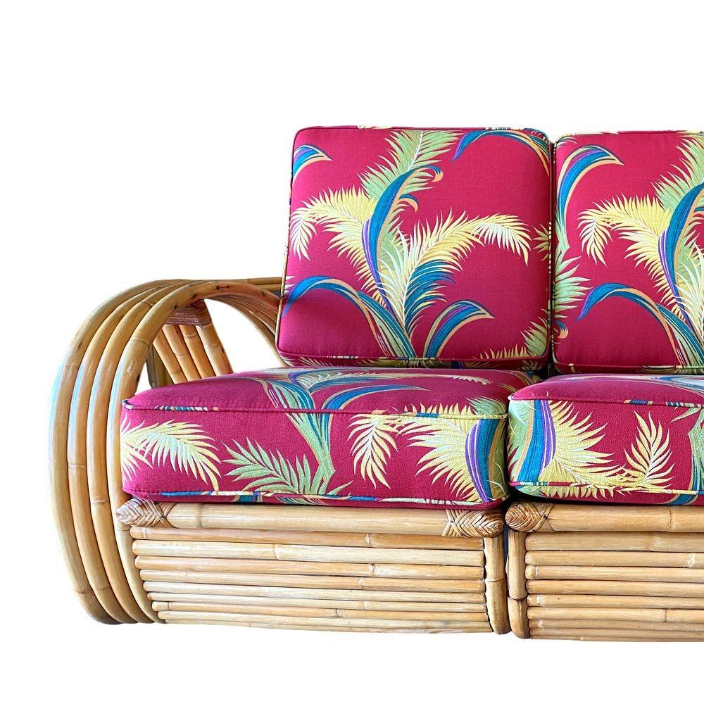 Restauriertes 4-strängiges Rattan-Wohnzimmer-Set mit 3/4-Brezel-Sofa und Stuhl aus der Mitte des Jahrhunderts im Angebot 6
