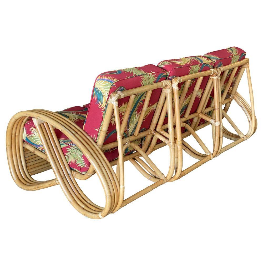 Restauriertes 4-strängiges Rattan-Wohnzimmer-Set mit 3/4-Brezel-Sofa und Stuhl aus der Mitte des Jahrhunderts (Mitte des 20. Jahrhunderts) im Angebot