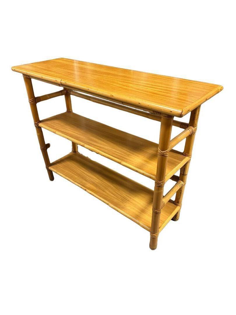 Mid-Century Modern Restored Mid-Century Rattan and Mahogany Bookcase Console Table For Sale